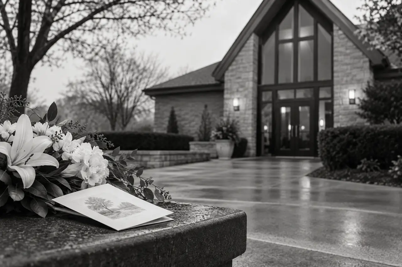 A quiet memorial chapel prepared for a service